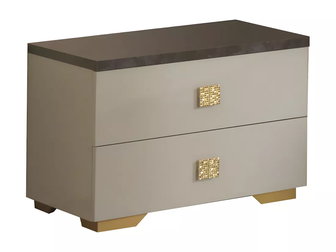 PANACA - Chambre 140x190cm Crème et Bronze + Leds