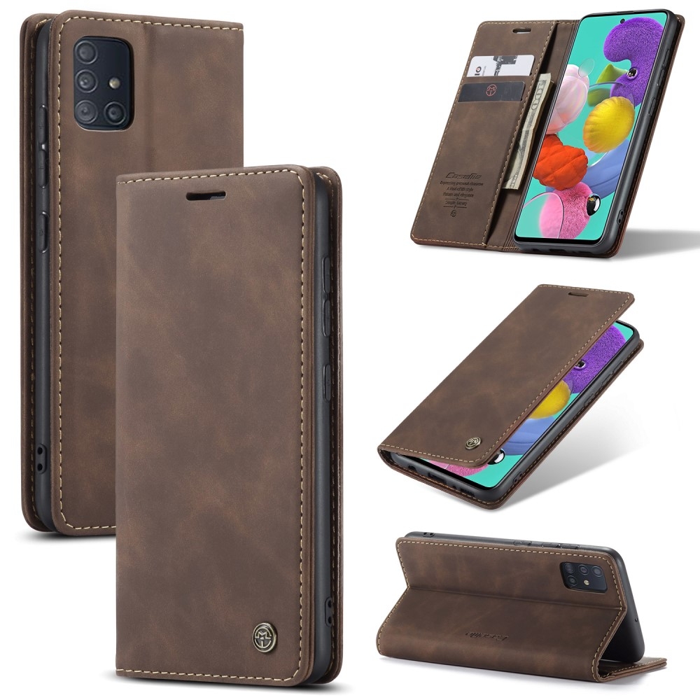 Samsung Galaxy A51 (2019) Leder Tasche Flip Wallet Etui mit Kartenfächern - Dunkelbraun