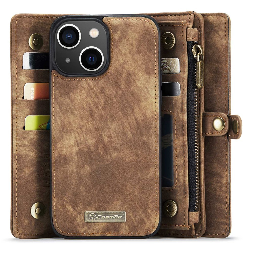iPhone 14 2in1 Leder Tasche   Magnet Hardcase Karten Etui - Braun