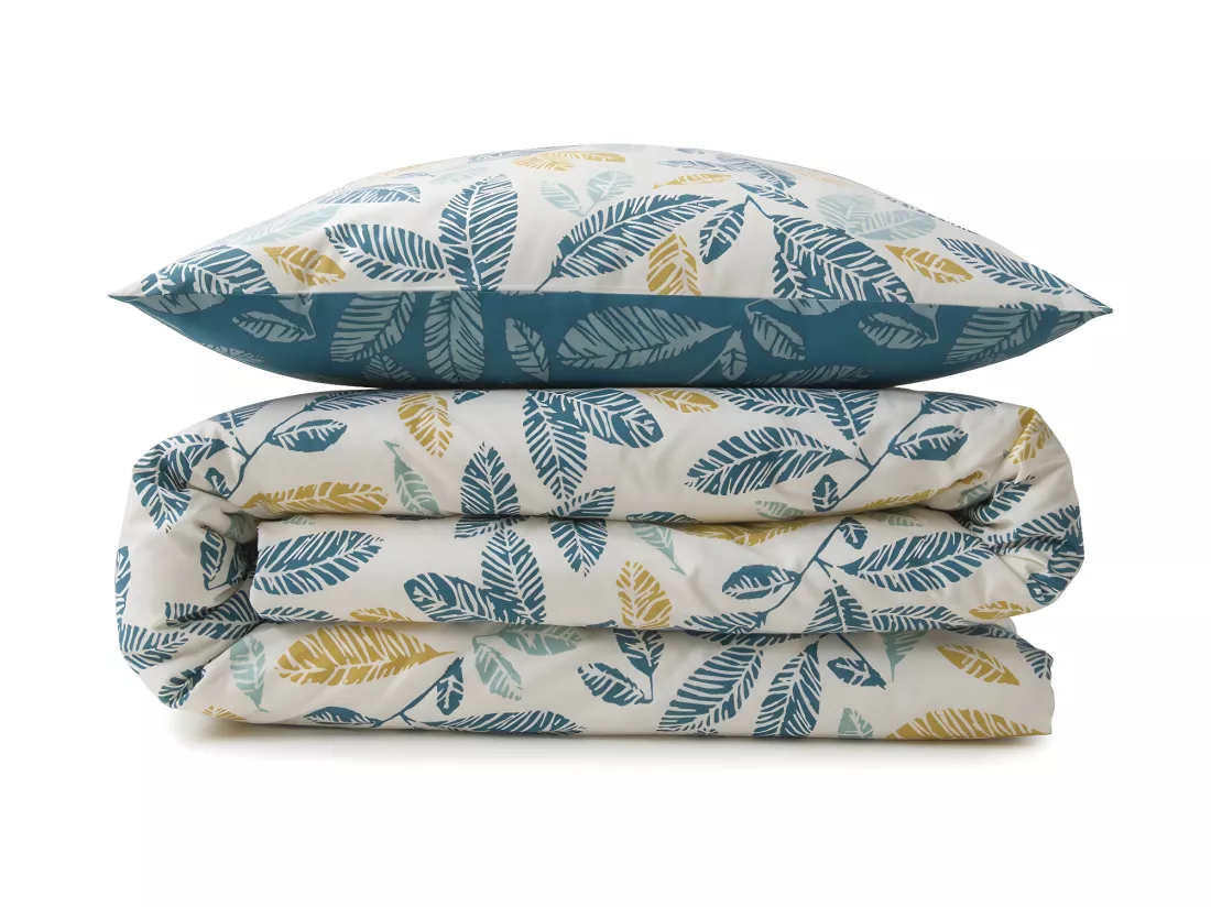 Parure de lit 2 personnes en coton 57 fils imprimé bleu 240x220cm