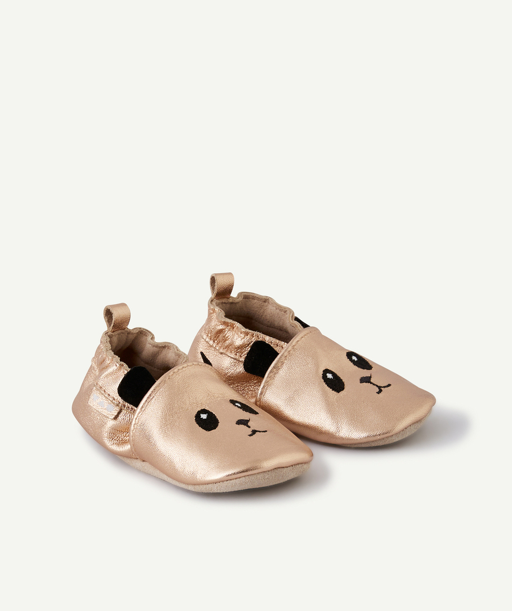 CHAUSSONS EN CUIR BÉBÉ FILLE ROSE GOLD AVEC PANDAS BRODÉS
