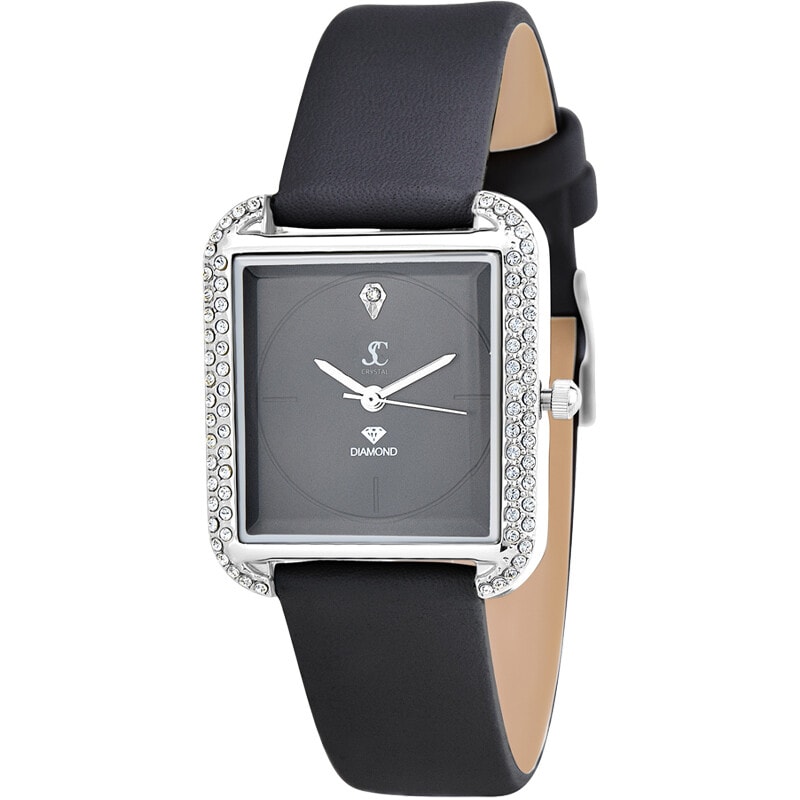Montre Marwa - Diamant rond & cristaux scintillants - Noir