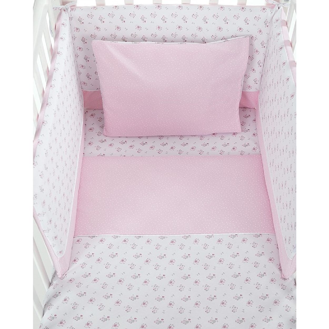 Kikkaboo Babybettwäsche 5-tlg Decke 135x95cm Kissen Nestchen für Bett 120x60cm rosa