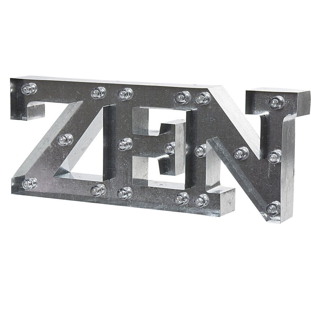 Décoration lumineuse LED mot ZEN effet zinc gris