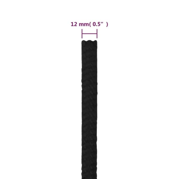 vidaXL Arbeidstau svart 12 mm 100 m polyester