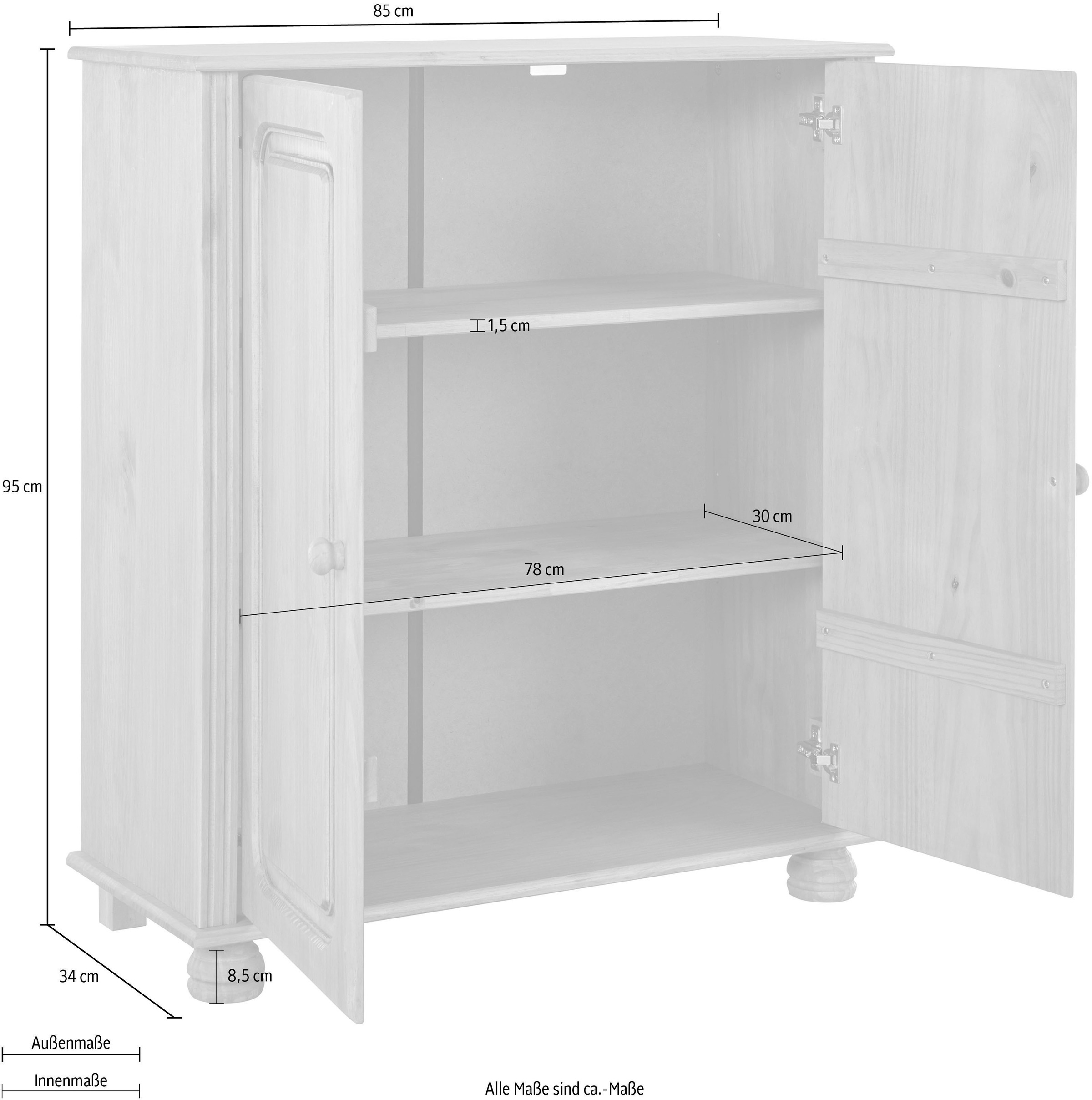 Home affaire Highboard »Mette« Kommode mit 2 Einlegeböden, Breite 85cm, Tiefe 34 cm, Höhe 95 cm