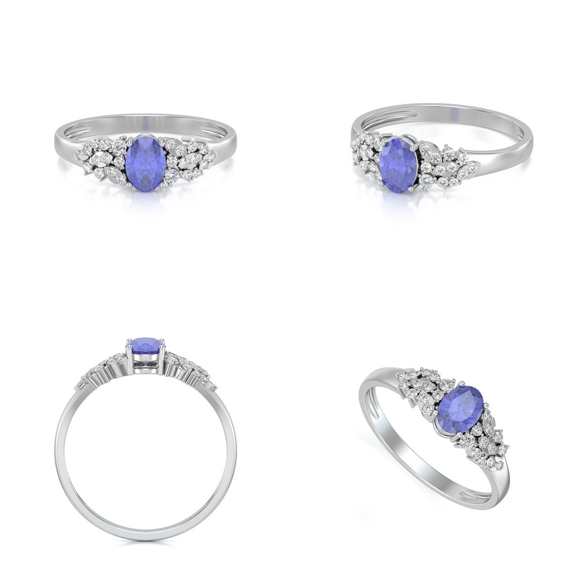 Bague Tanzanite et diamants sur Argent 925 2.934grs