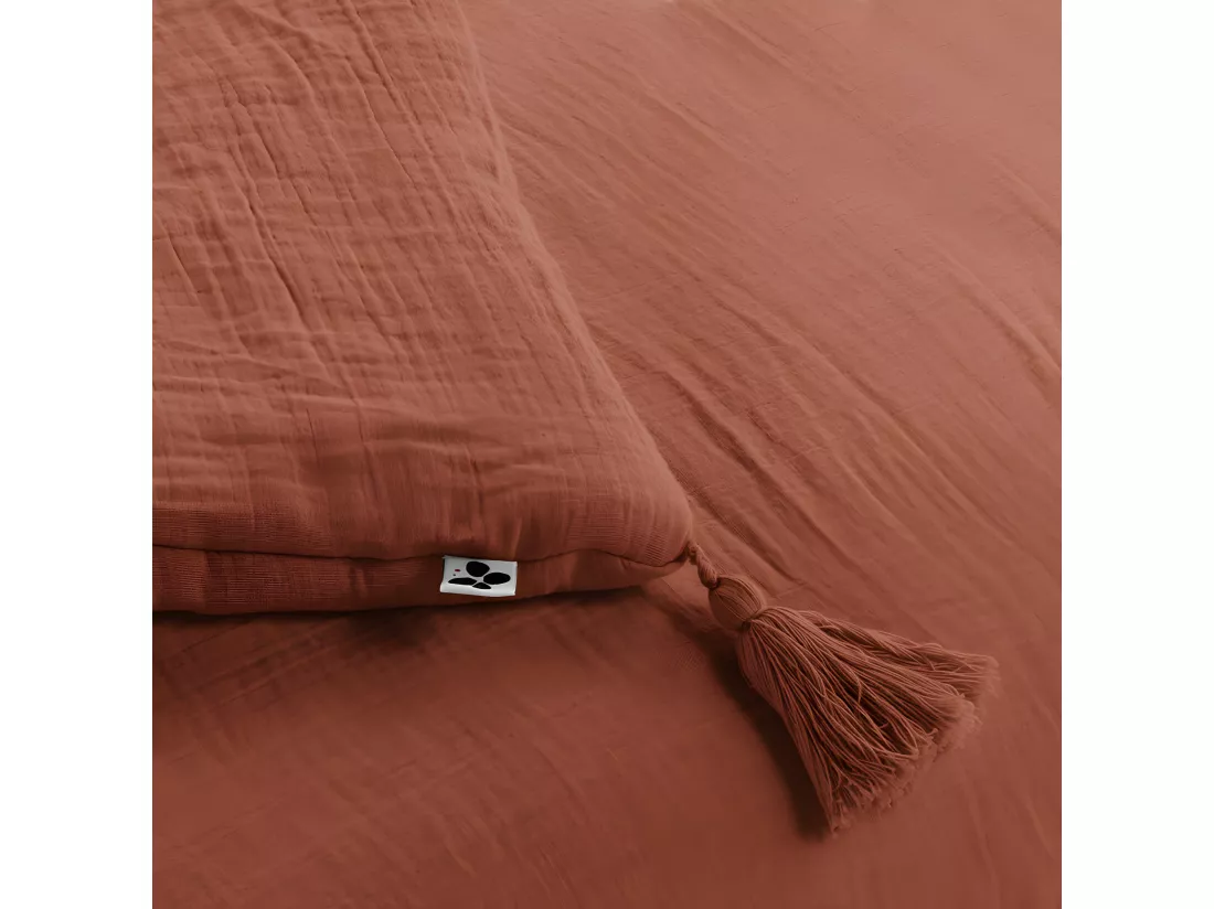 Édredon 150 x 150 cm gaze de coton terracotta avec 4 pompons - PEPA