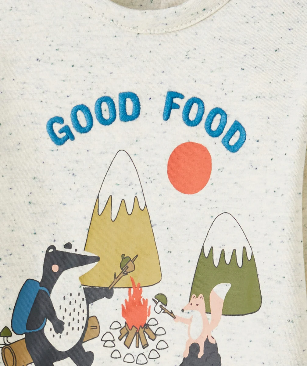 T-SHIRT BÉBÉ GARÇON GRIS MOUCHETÉ THÈME CAMPING