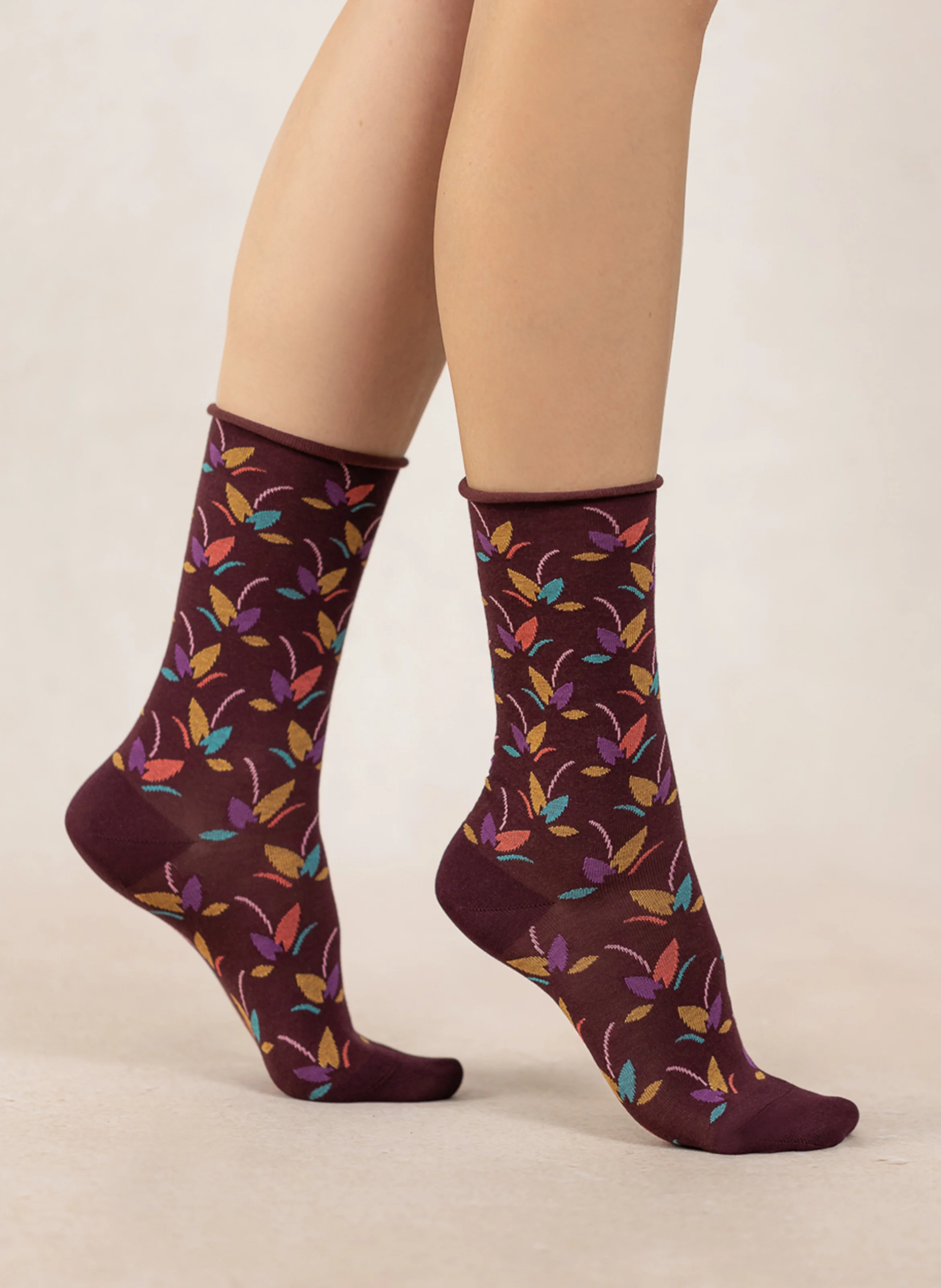 FEUILLAGE - Chaussettes imprimées en coton mélangé | Violet