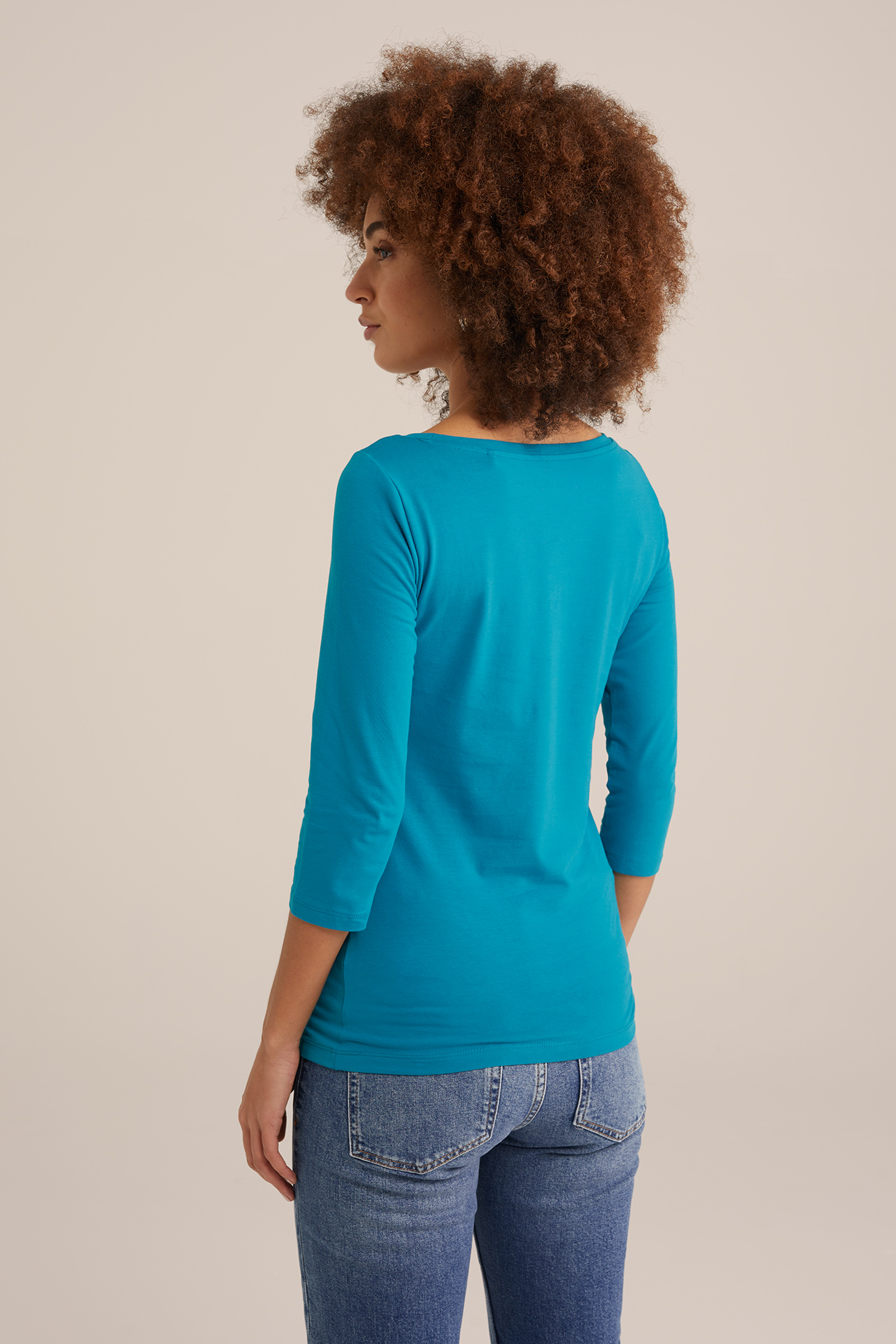 T-shirt met driekwart mouwen WE Fashion Blauw