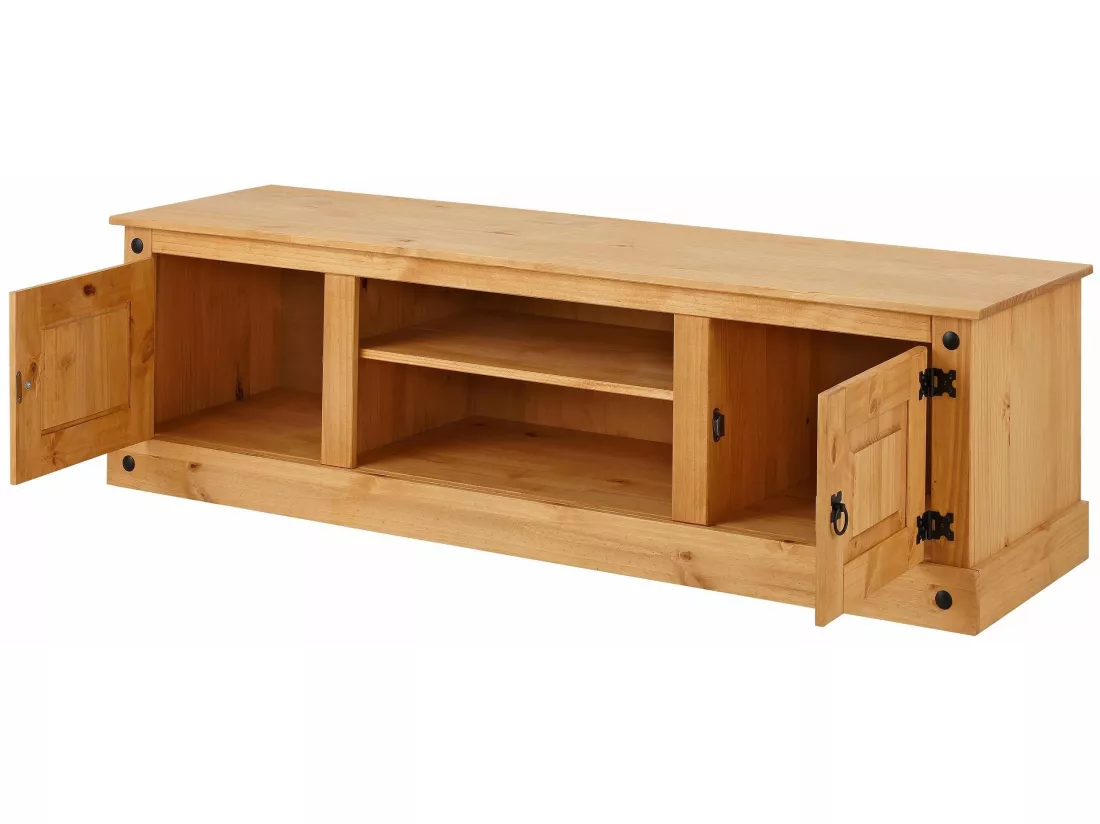 Meuble TV avec 2 portes et 1 étagère en pin