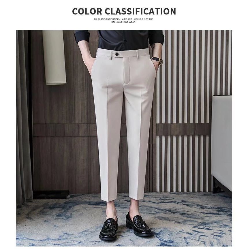 Nikoflin - Mid Rise Plain Cropped Tapered Dress Pants