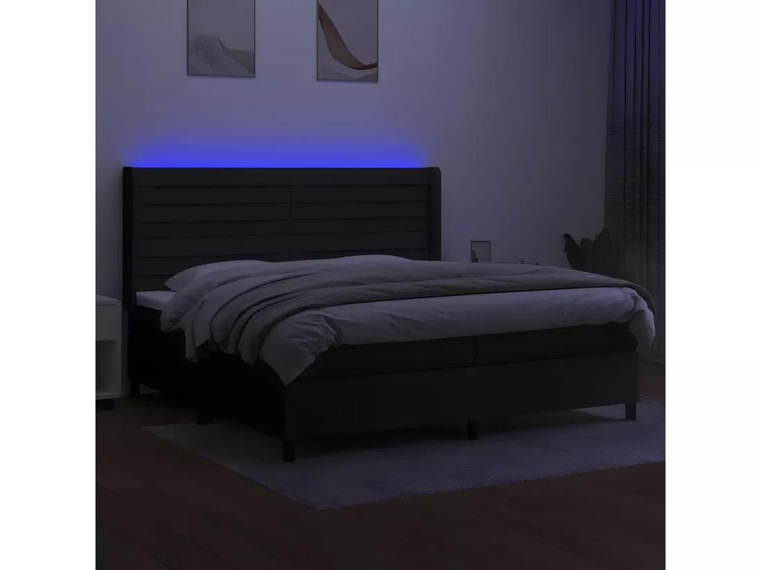 Sommier tapissier et matelas et LED Noir 200x200 cm Tissu