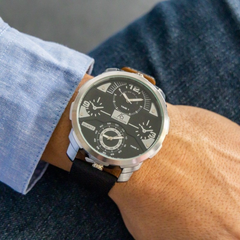 Coffret montre Homme CHTIME bracelet Cuir Noir