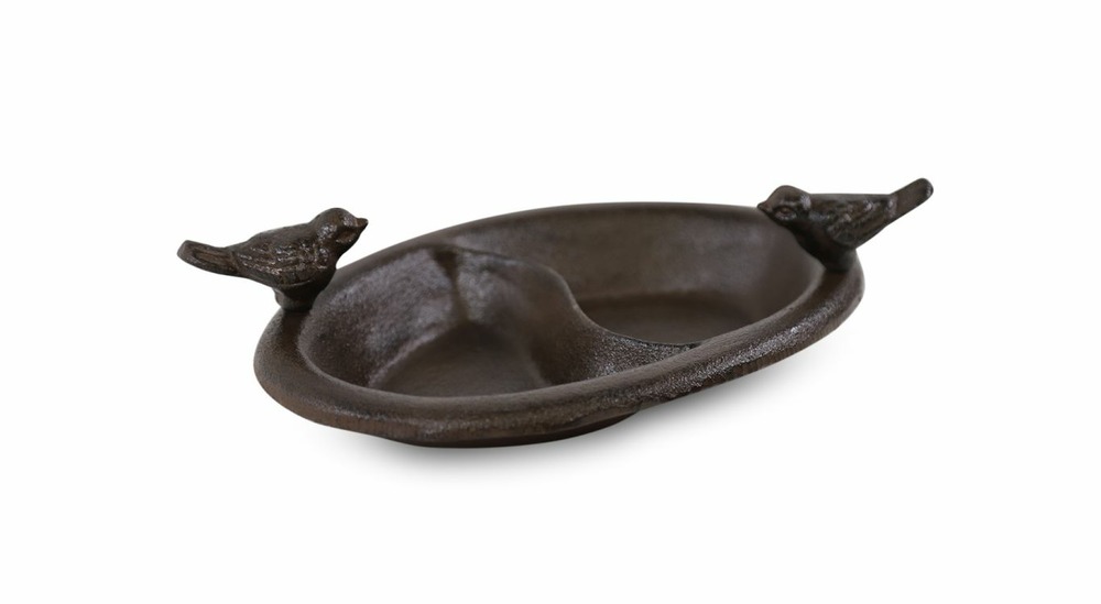 Abreuvoir 2 oiseaux fonte fonte marron 25.5x17x7cm
