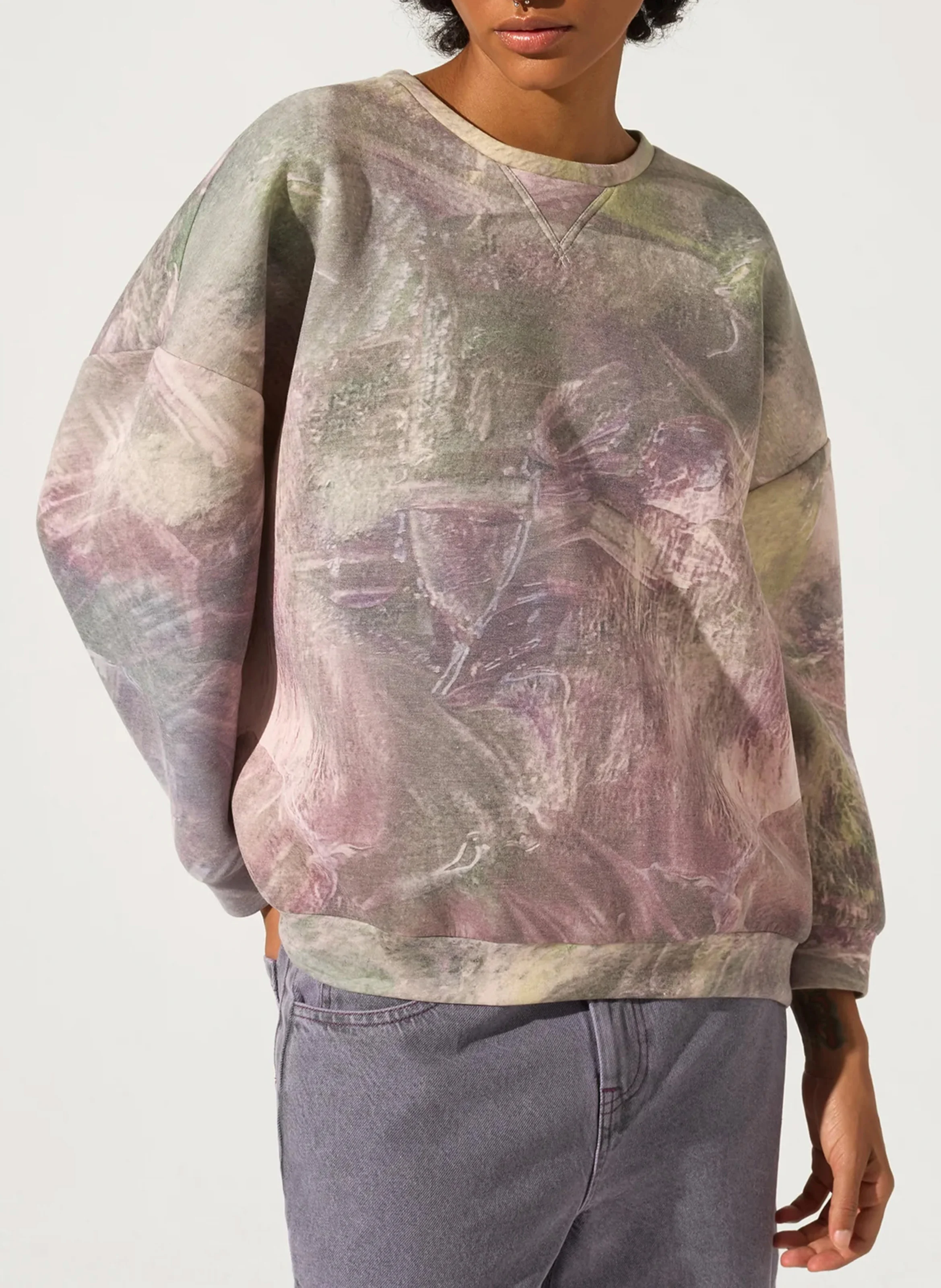 Sweat col rond oversize à imprimé | Rose