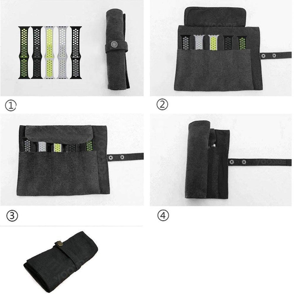 Stoff Aufbewahrungstasche Armband Organizer Smart Watch / Apple Watch (5x Fächer) - Schwarz