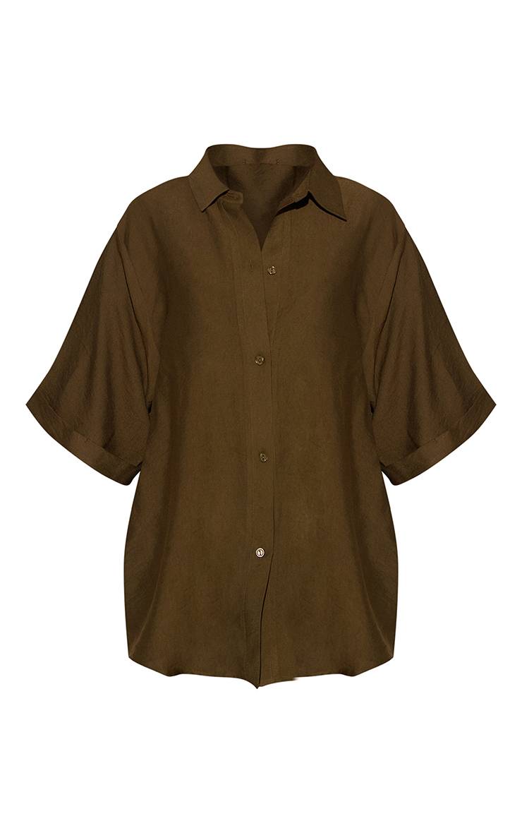 Kaki Chemise De Plage À Épaules Tombantes Aspect Lin