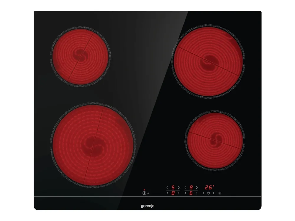 Gorenje ECT641BSC - Keramisk kogeplade - 4 plader - Niche - bredde: 56 cm - dybde: 49 cm - med slebne sider - sort