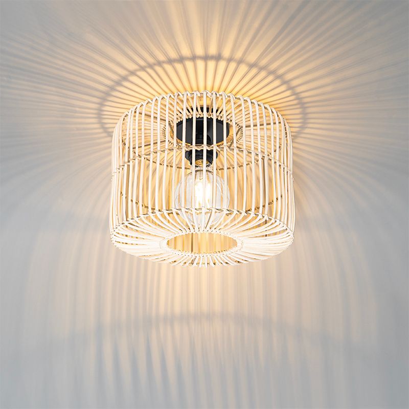 Oosterse plafondlamp zwart met rotan - Maud