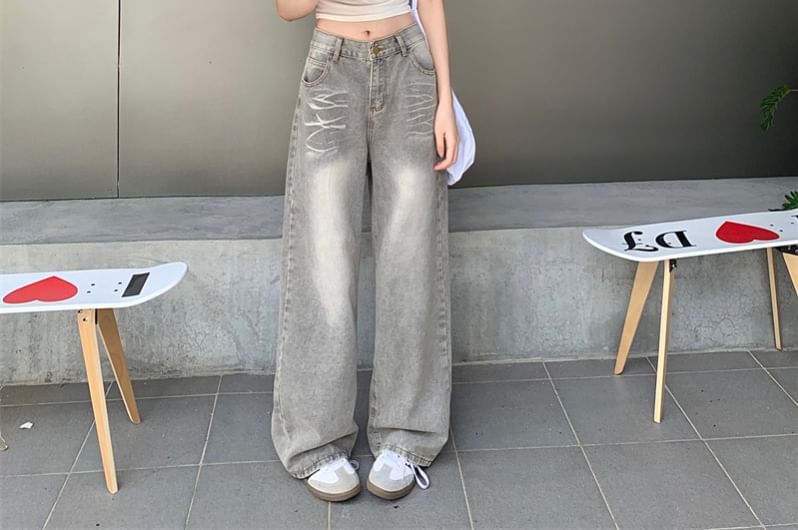 Beem - Mid Rise Washed Wide Leg Jeans