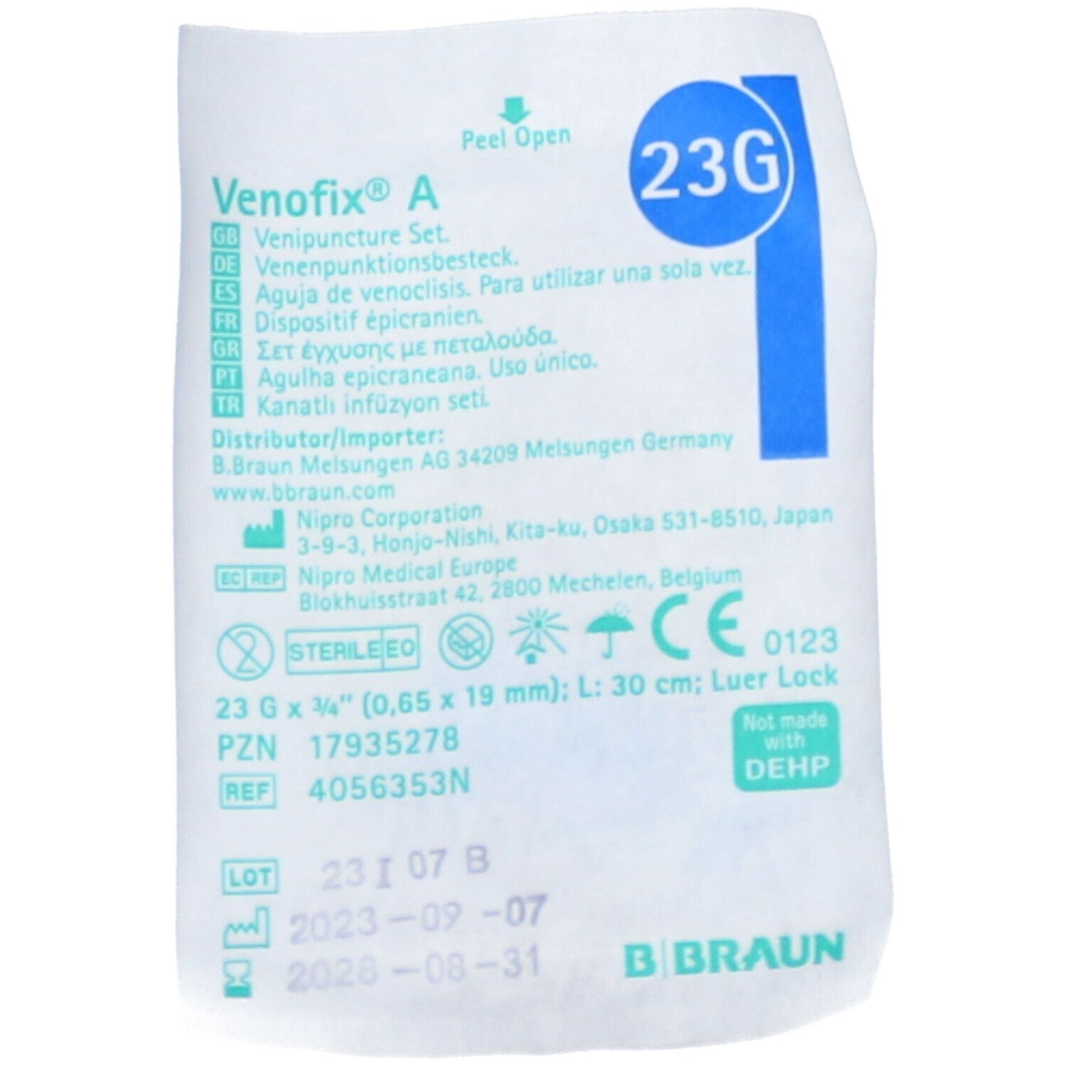 VENOFIX A Venenpunktionsbesteck 23 G 0,65x19mm 30cm blau