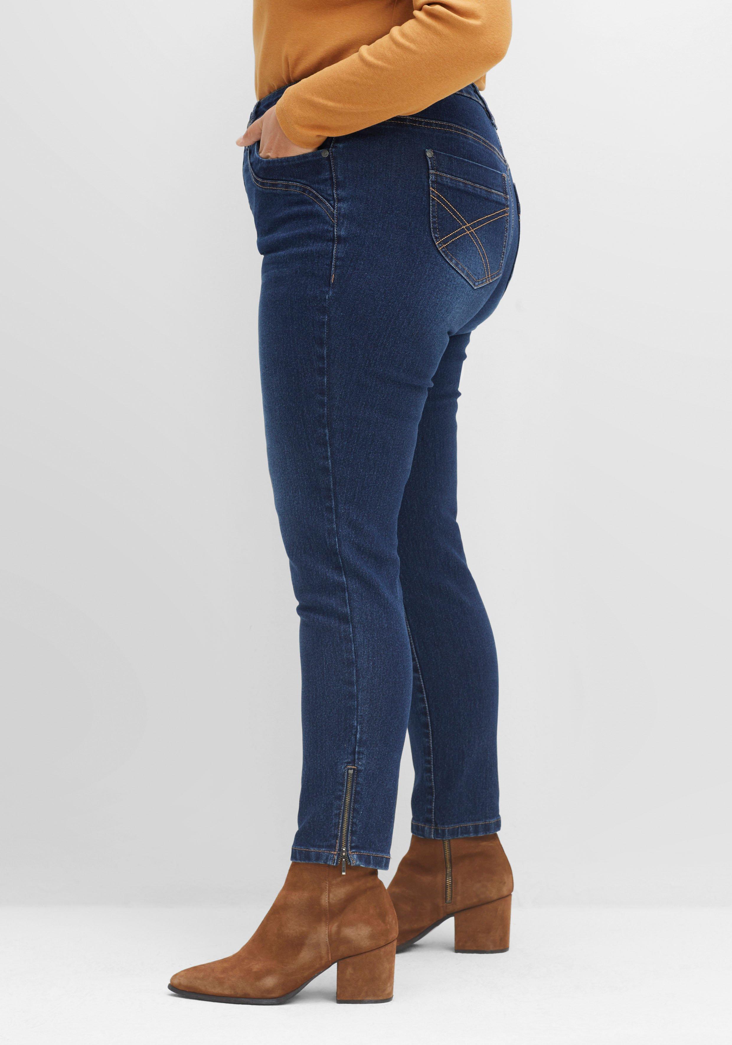 Schmale Jeans mit Zippern am Saumabschluss