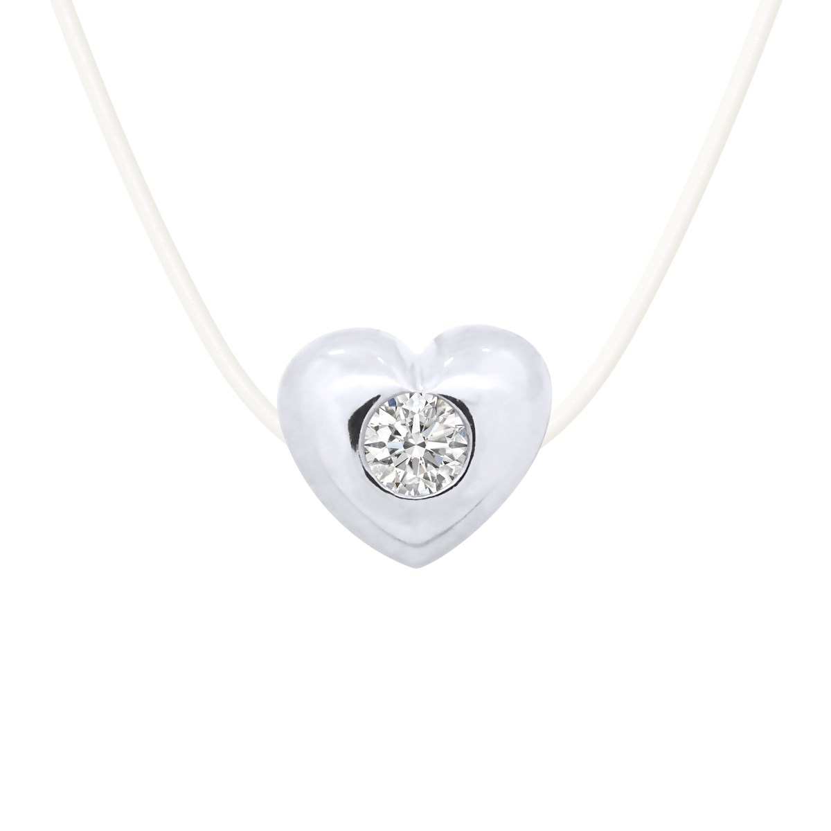 Bracelet COEUR Diamant 0,050 Cts Nylon Transparent Argent 925
