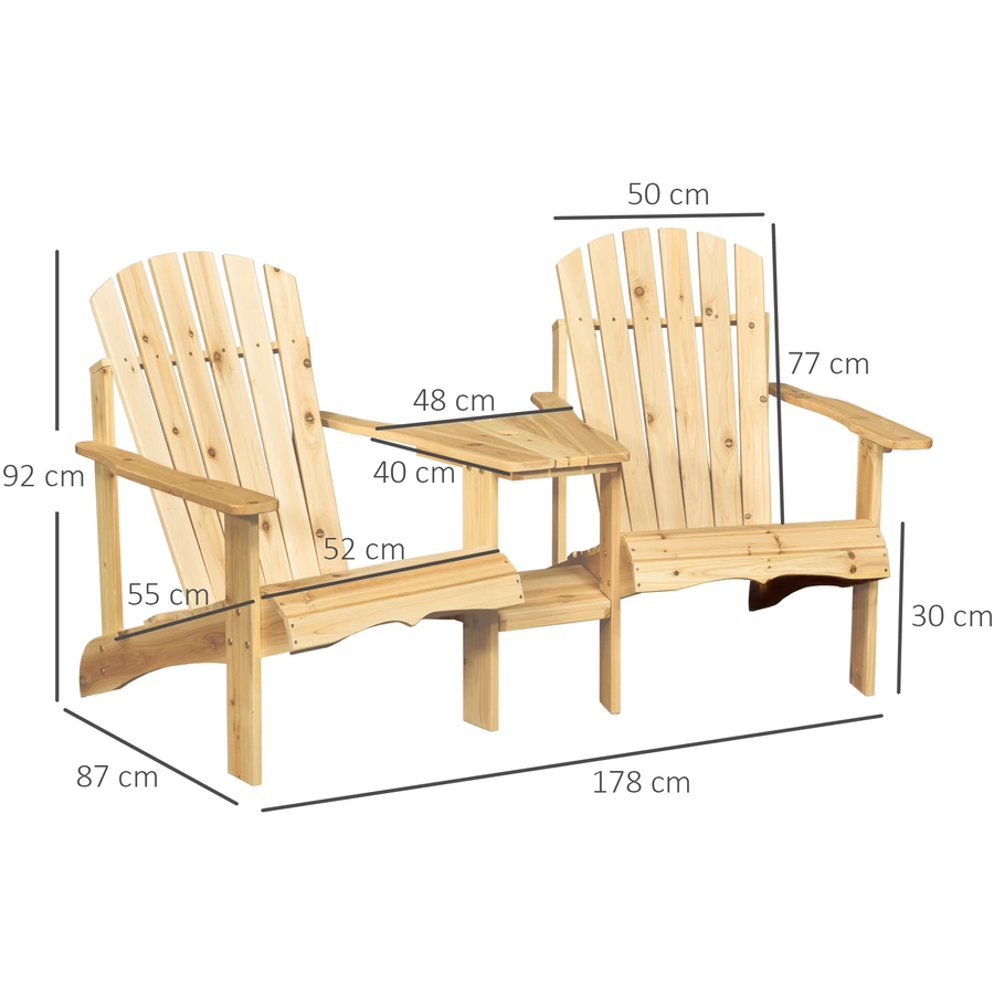 Outsunny Gartenbank mit Tisch und Schirmloch naturholz