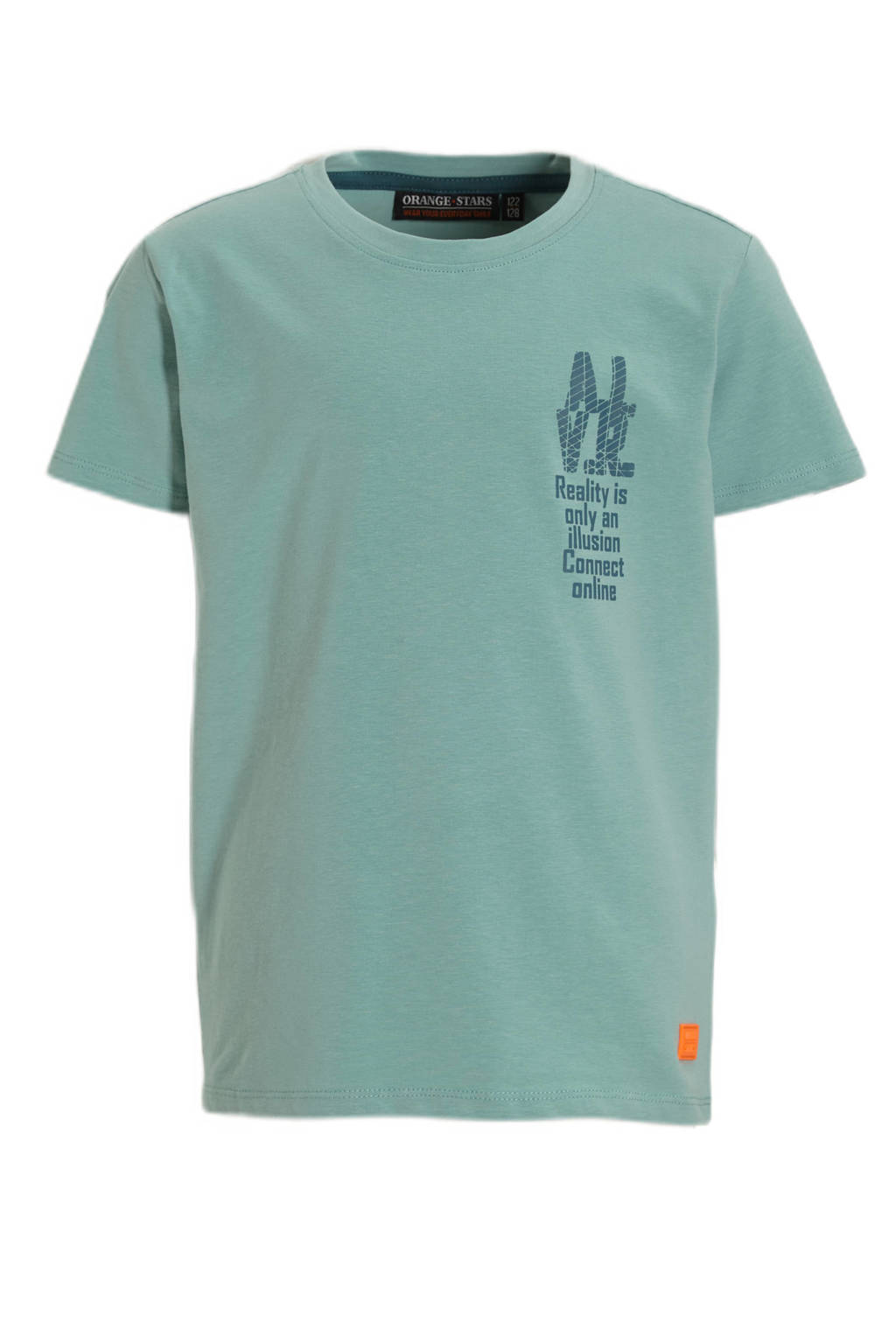 Orange Stars T-shirt Petter met tekstopdruk lichtblauw