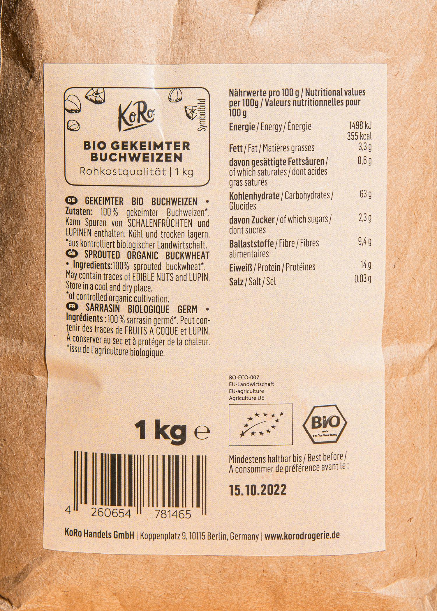 Gekeimter Bio Buchweizen 1 kg