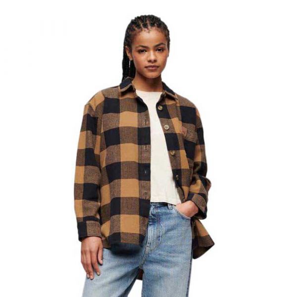 Superdry Check Long Sleeve Shirt Castanho S Mulher