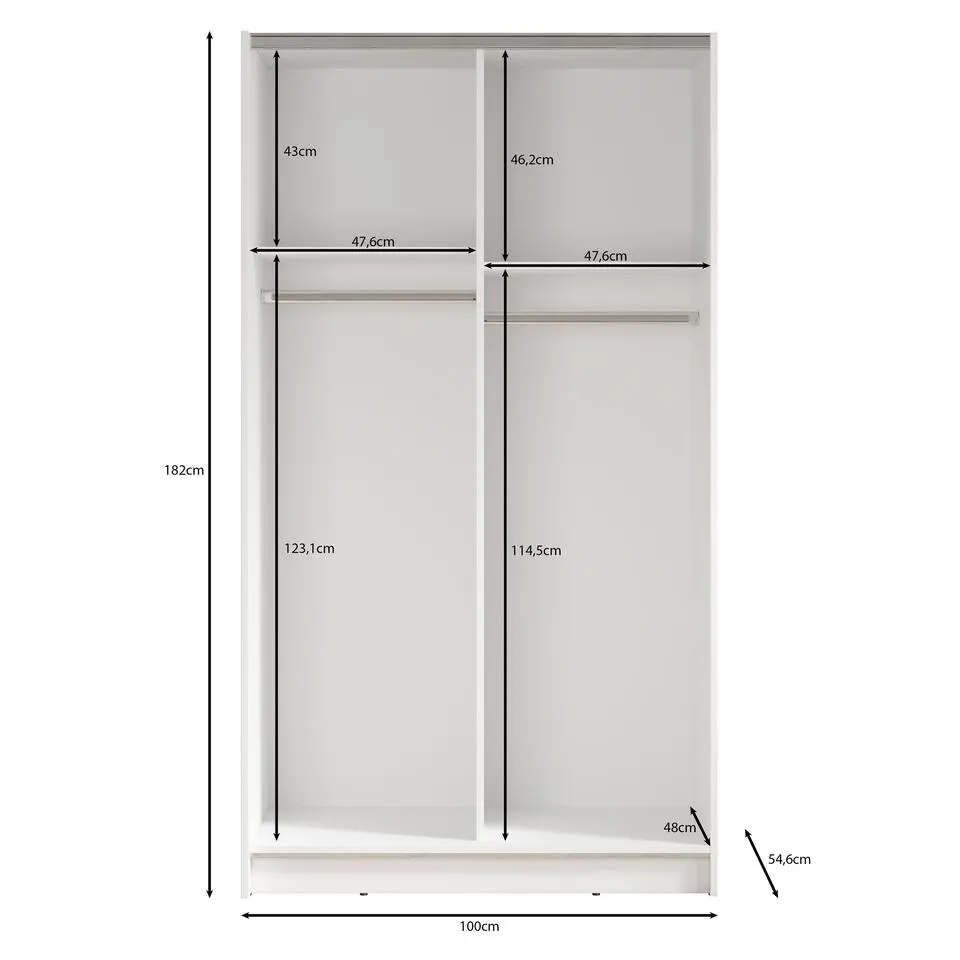 Meubella - Kledingkast Salta - Wit - 100 cm - Met spiegel