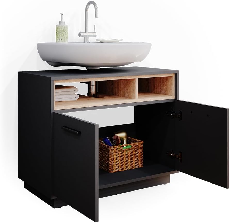 Vicco Waschbeckenunterschrank Anthrazit Beatrice 80x64x40 cm - Unterschrank für das Badezimmer, Zusätzlicher Stauraum direkt unter dem Waschbecken
