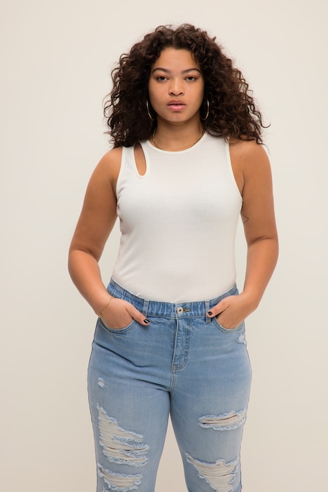 Tanktop, Slim Shape, Rundhals, Cut-Out, gerippt