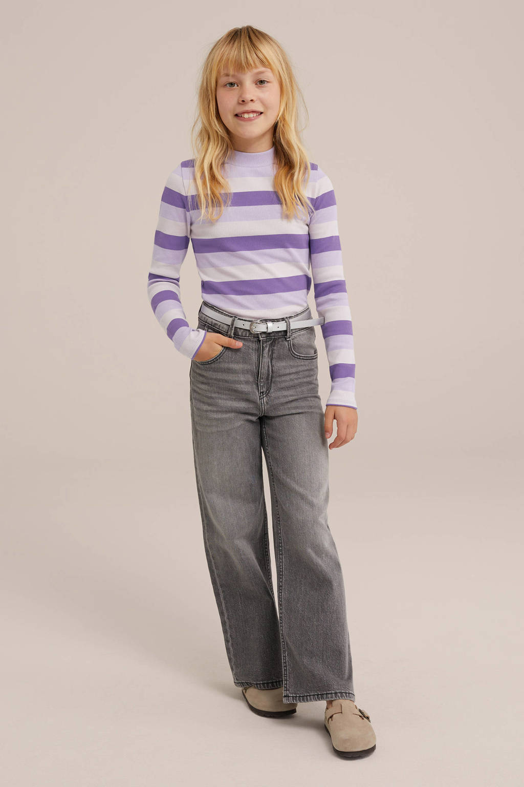 WE Fashion gestreepte longsleeve groen