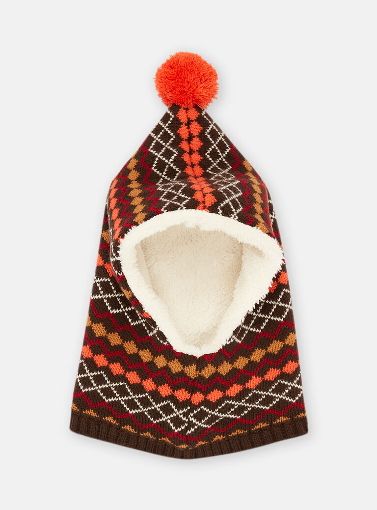 Cagoule orange et marron à imprimé jacquard