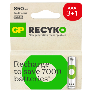 GP Batterij Oplaadbaar AAA NiMH 850 mAh ReCyko 1,2V 4 stuks (3 1)