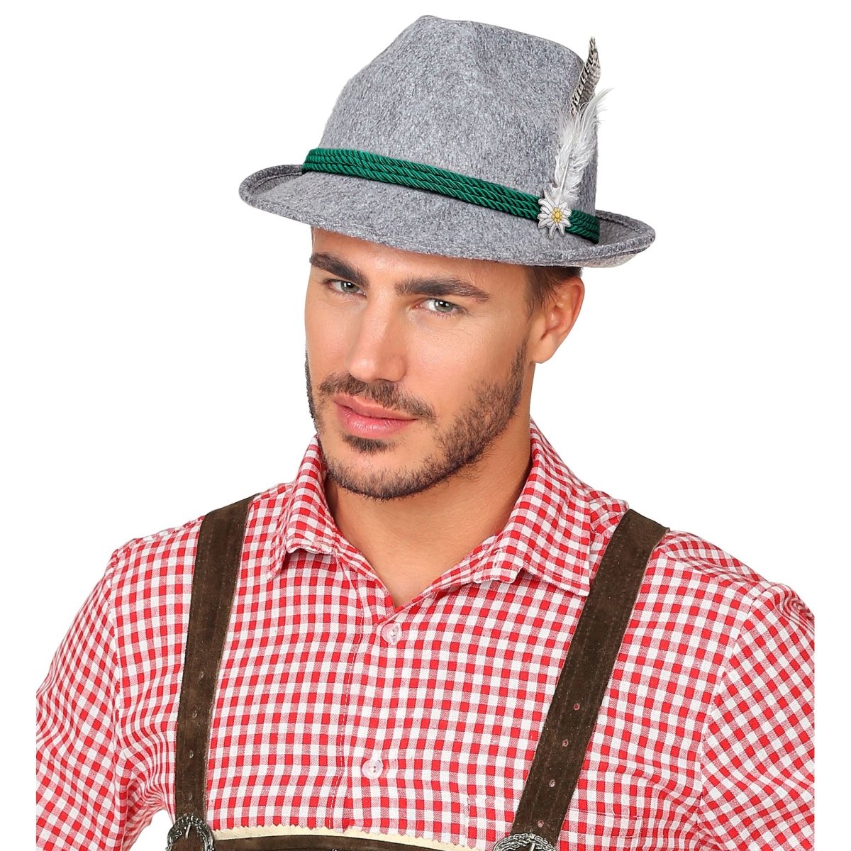 Oktoberfest Hoed Tiroler Grijs Met Veer