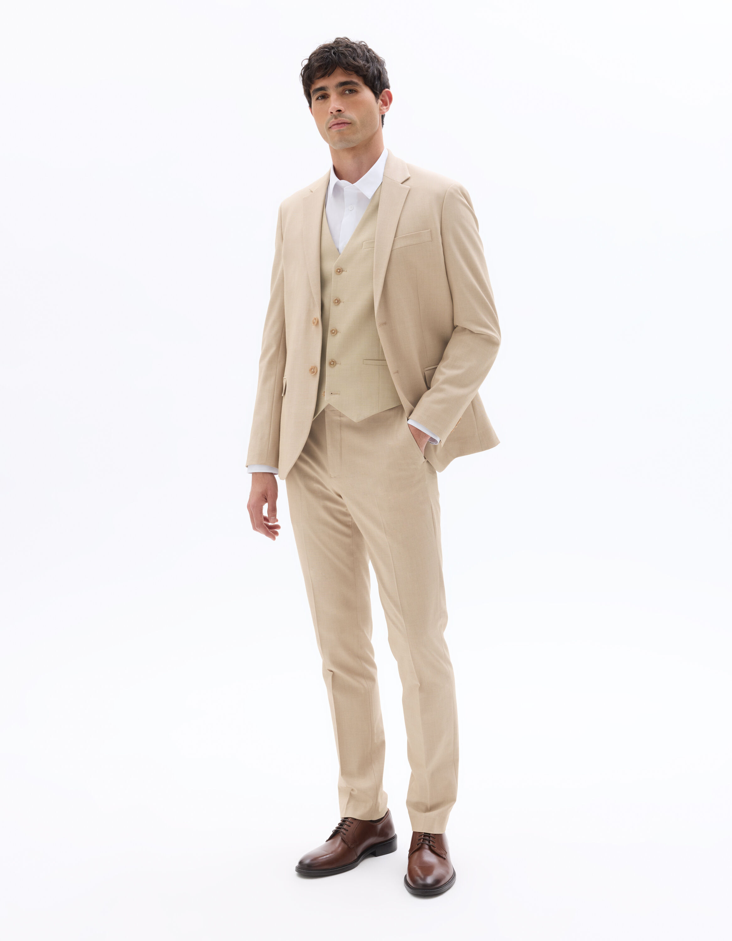 Gilet de costume slim stretch - beige clair