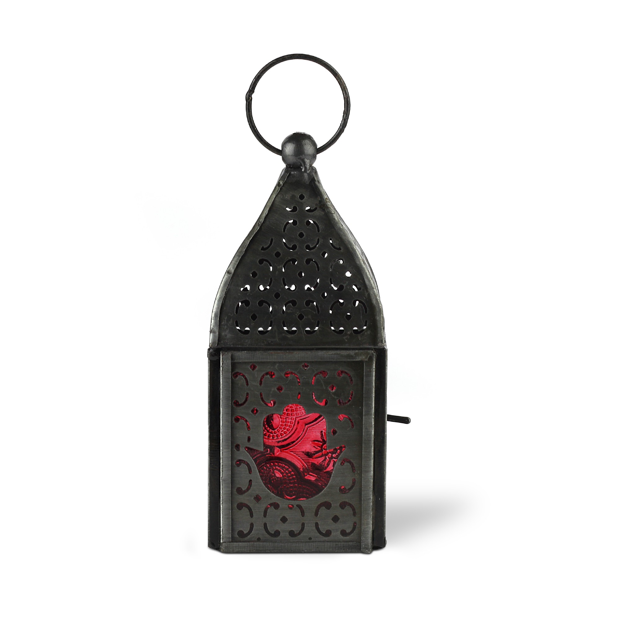 Laterne 'Red Hamsa', rot, T 5,5 cm, B 5,5 cm, H 14 cm von fischer's lagerhaus