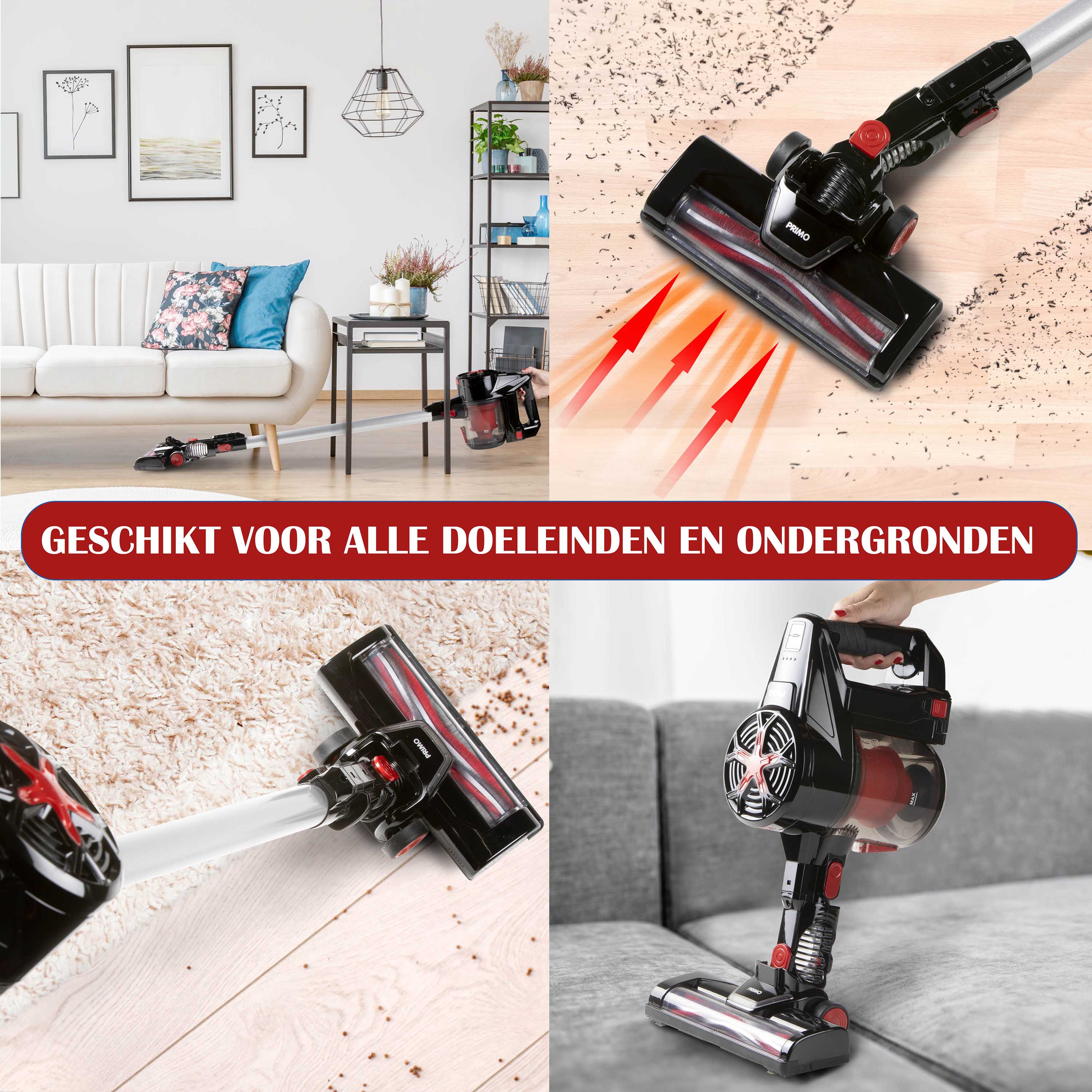 PRIMO PR504SV 3-in-1 Steelstofzuiger - Black/Red