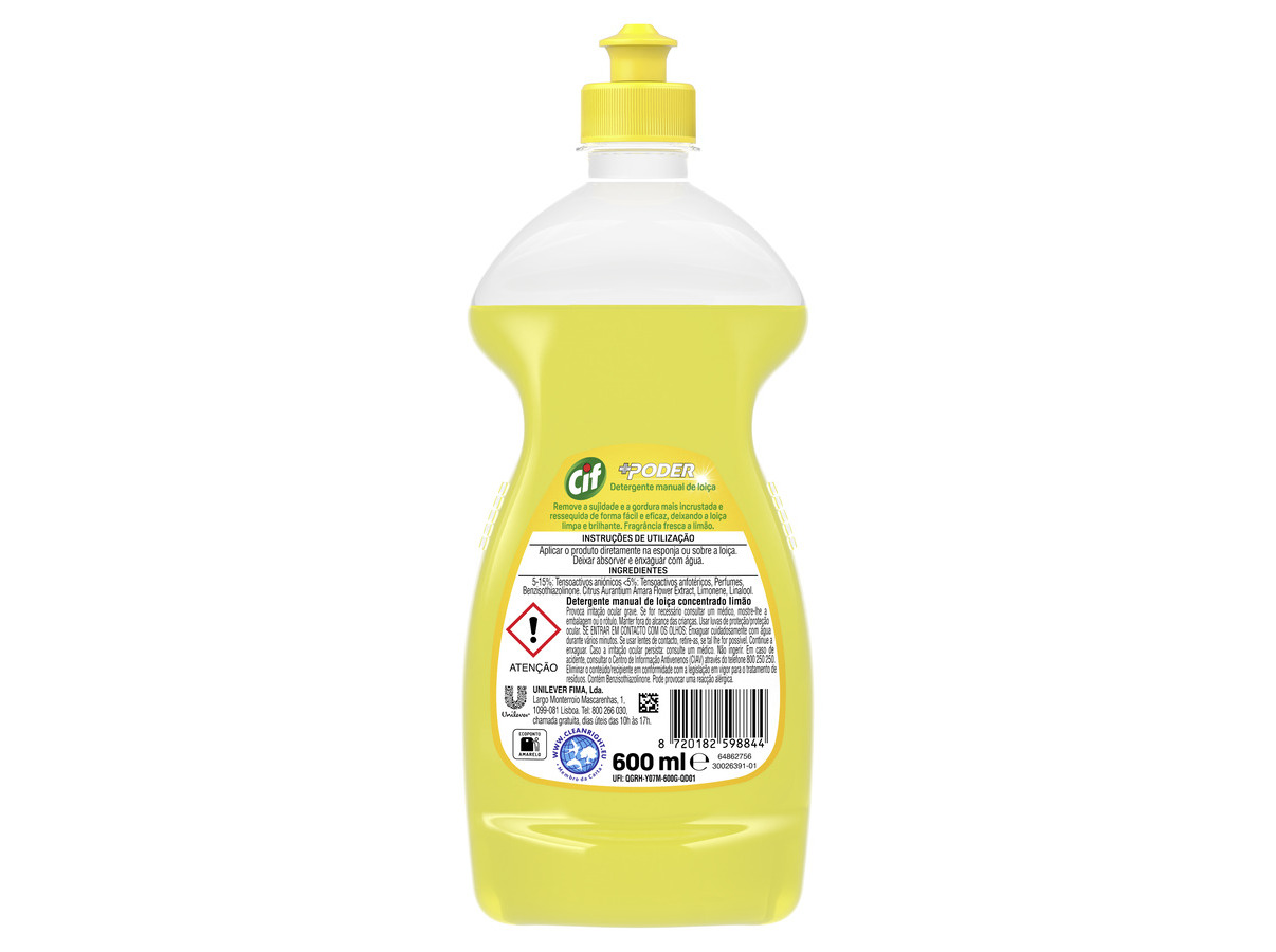 DETERGENTE CIF LOIÇA MANUAL CONCENTRADO LIMÃO 600ML