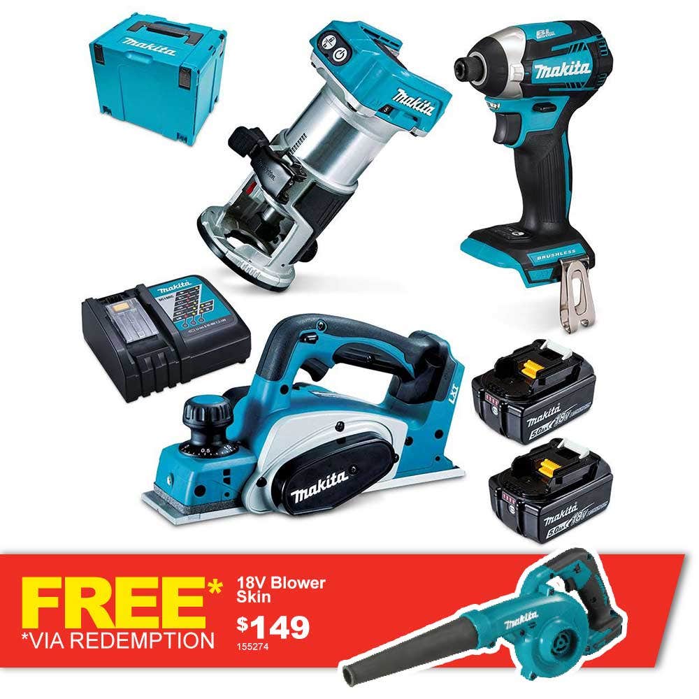 Kit combinado MAKITA 18V Brushless de 3 peças com 2 baterias de 5,0Ah DLX3098TJ