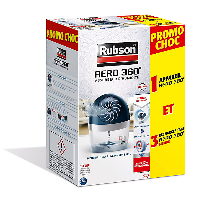 Absorbeur d'humidité Rubson Aero 360° 20 m² + 3 recharges dont 2 gratuites
