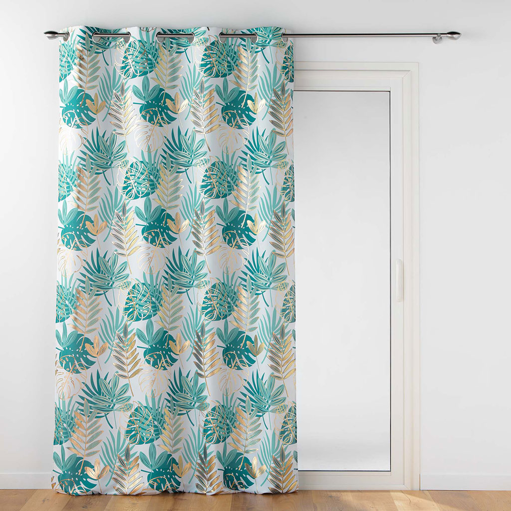 Rideau à œillets imprimé ORNELLA polyester émeraude 140x260cm