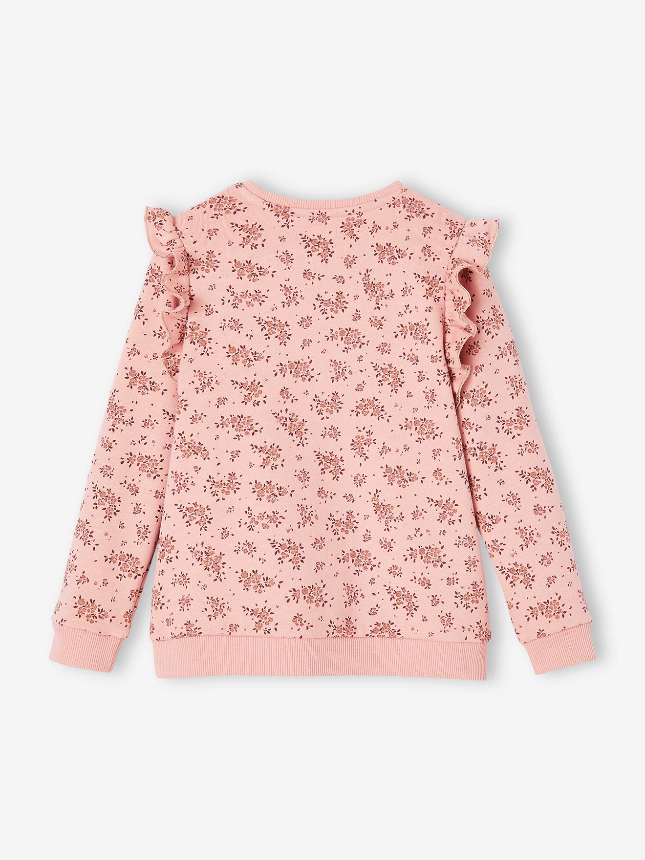 Moletom com mensagem e mangas com babados, para meninas, rosa maquiagem