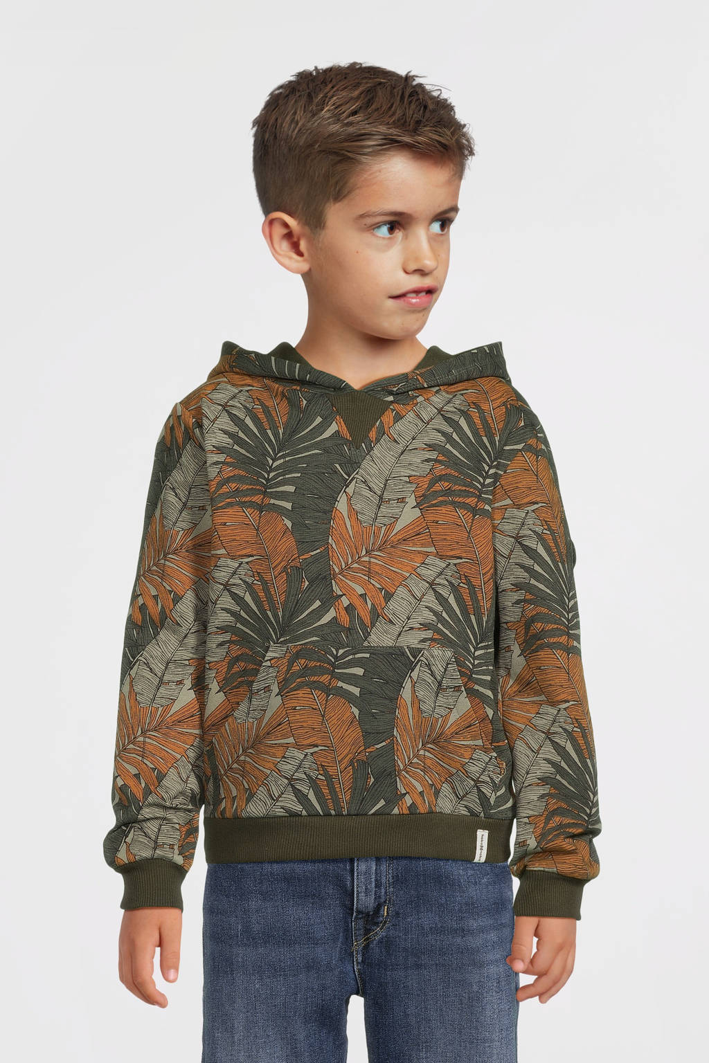 Koko Noko hoodie met all over print donkergrijs/oranje/lichtgrijs