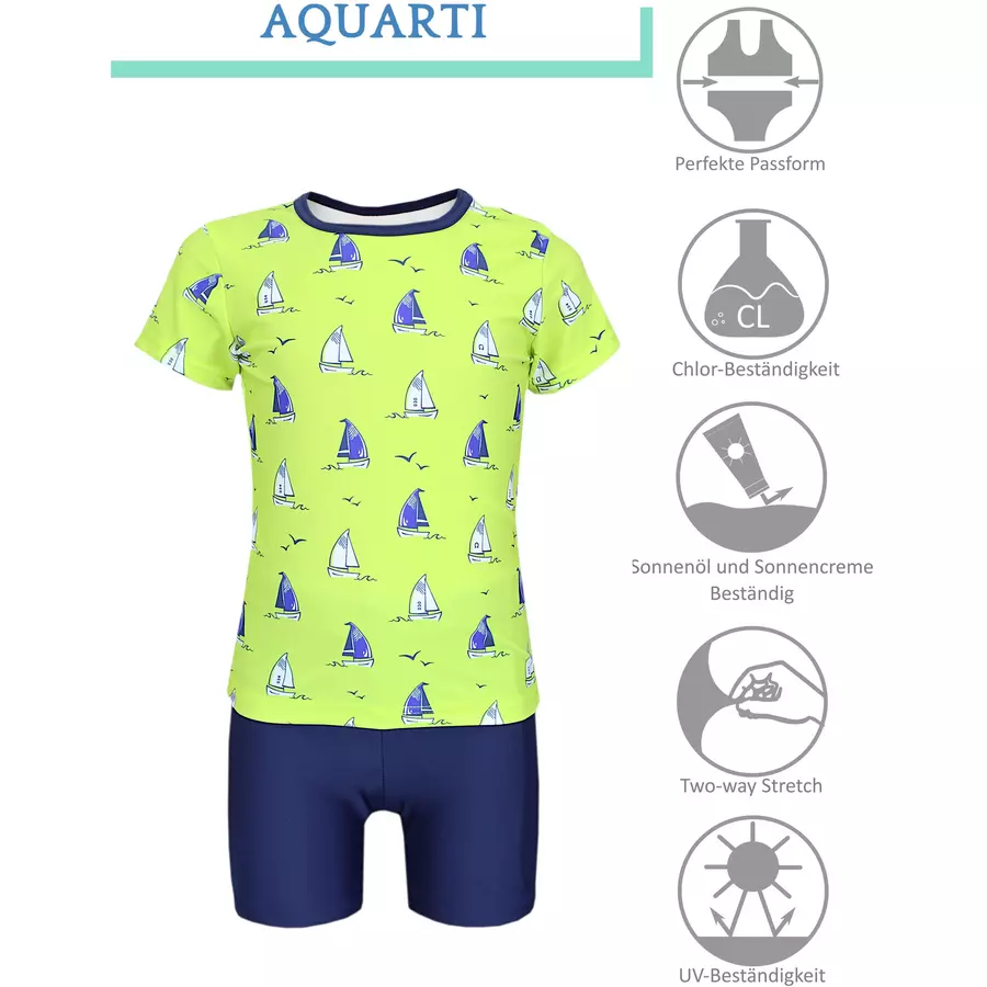 Aquarti Baby Jungen Bade-Set Zweiteiliger Badeanzug T-Shirt Hose hellgrün